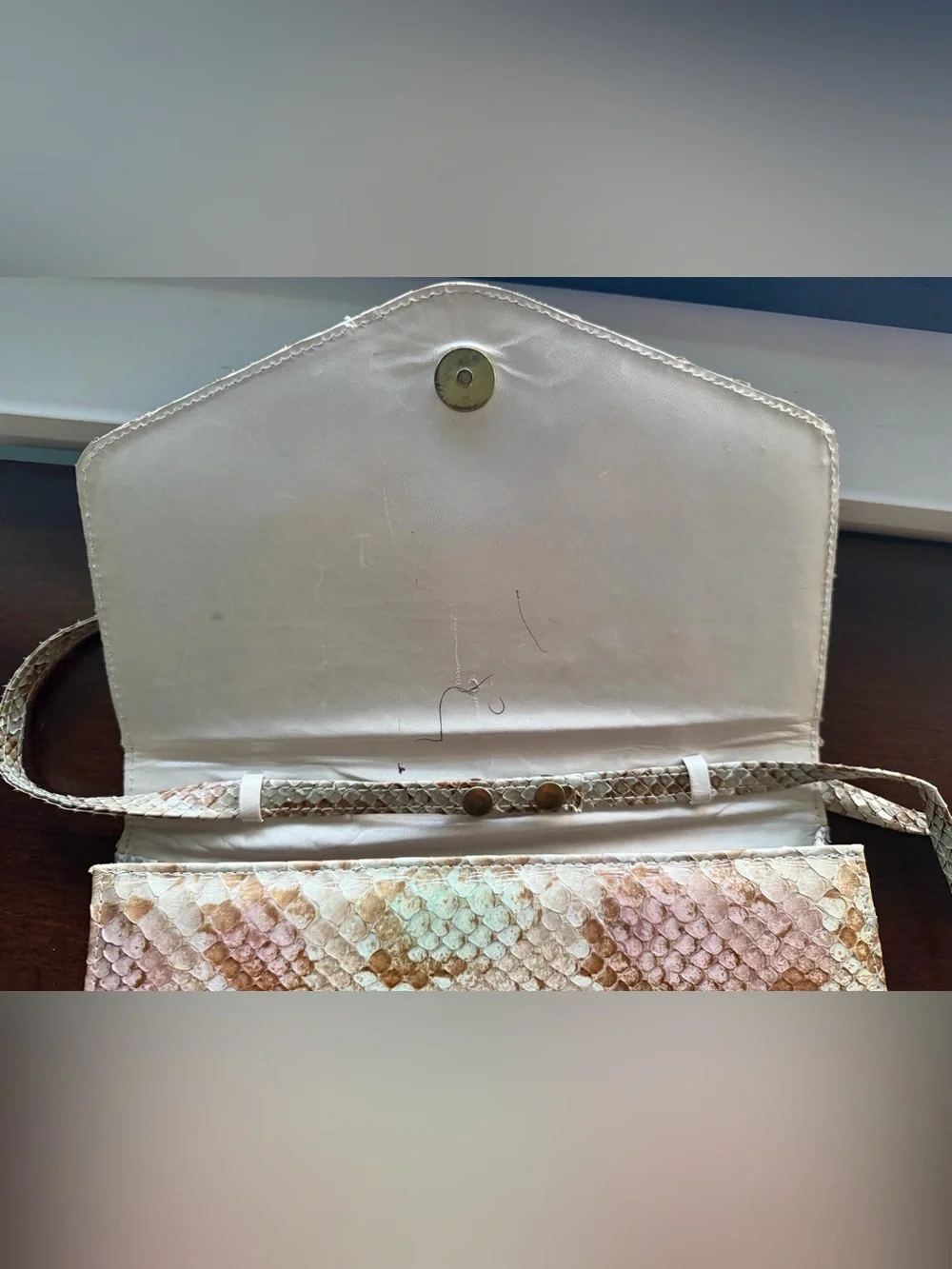 Python Clutch Suede Lining Removable Strap